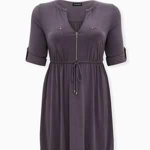 TORRID 2/2X Dark Slate Grey Cupro Zip Front Drawstring Shirt Dress